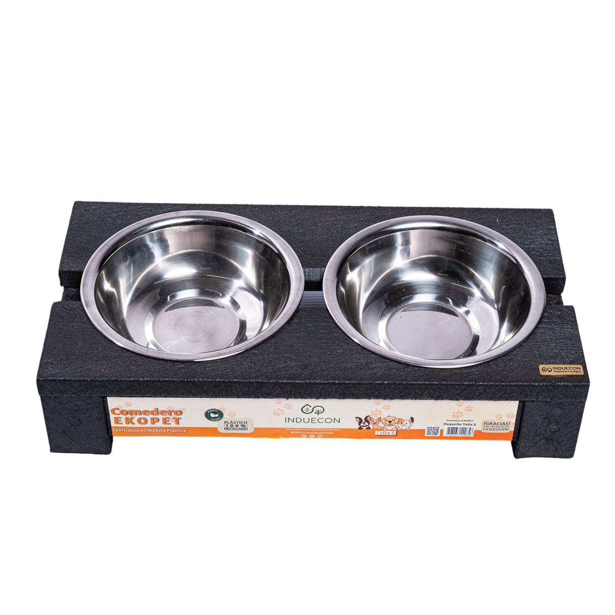 Comedero Ekopet Negro 38x8cm con Dos Tazones y para Mascotas Pequeñas - COMEDEROS PARA MASCOTAS | Bylmo