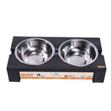 Comedero Ekopet Negro 38x8cm con Dos Tazones y para Mascotas Pequeñas - COMEDEROS PARA MASCOTAS | Bylmo