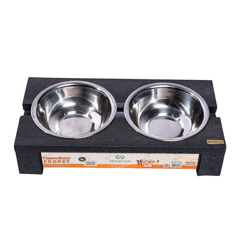 Comedero Ekopet Negro 38x8cm con Dos Tazones y para Mascotas Pequeñas - COMEDEROS PARA MASCOTAS | Bylmo