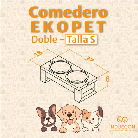 Comedero Ekopet Negro 38x8cm con Dos Tazones y para Mascotas Pequeñas - COMEDEROS PARA MASCOTAS | Bylmo