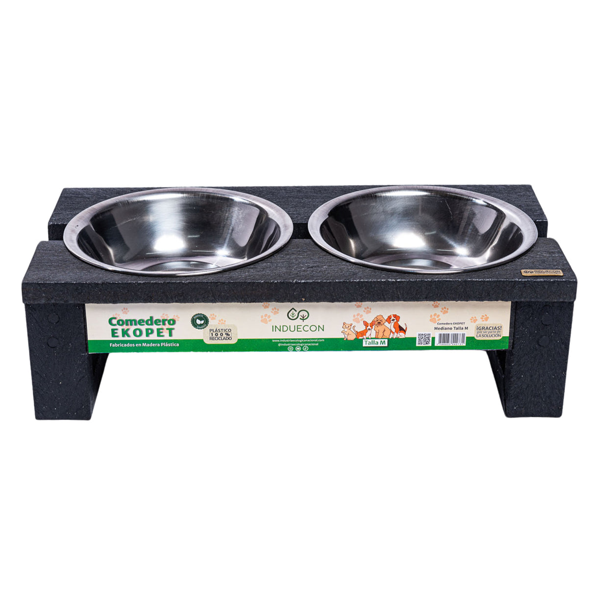 Comedero Ekopet Negro 40x12cm con Dos Tazones y para Mascotas Medianas - COMEDEROS PARA MASCOTAS | Bylmo