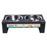 Comedero Ekopet Negro 40x12cm con Dos Tazones y para Mascotas Medianas - COMEDEROS PARA MASCOTAS | Bylmo