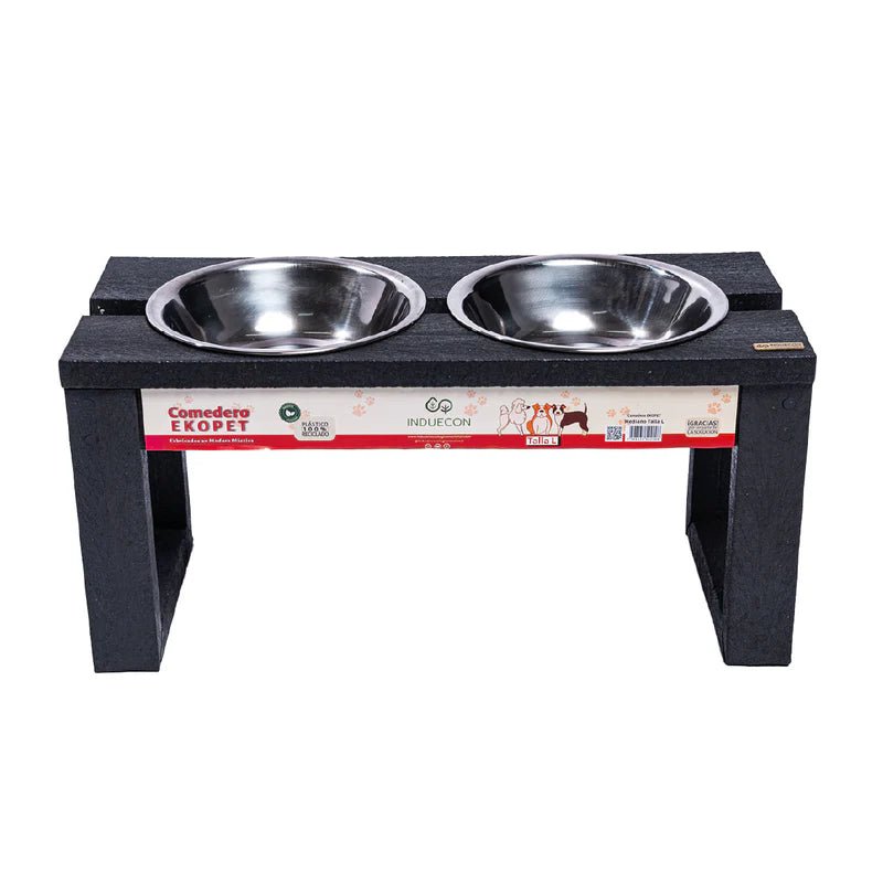 Comedero Ekopet Negro 45x22cm con Dos Tazones y para Perro Mediano - COMEDEROS PARA MASCOTAS | Bylmo