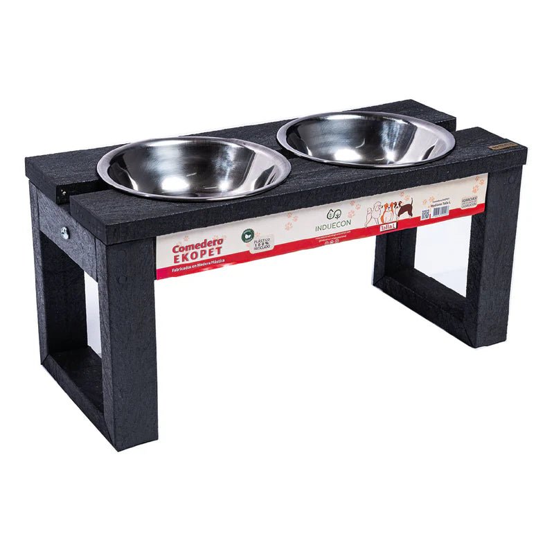 Comedero Ekopet Negro 45x22cm con Dos Tazones y para Perro Mediano - COMEDEROS PARA MASCOTAS | Bylmo
