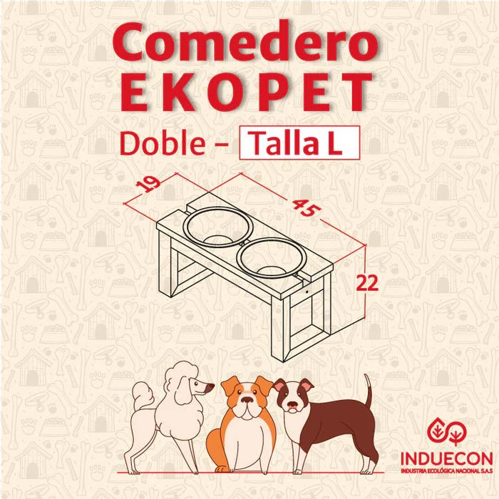 Comedero Ekopet Negro 45x22cm con Dos Tazones y para Perro Mediano - COMEDEROS PARA MASCOTAS | Bylmo