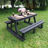 Mesa de Picnic Eucalipto Negro 150x78cm Rectangular de Seis Puestos con Dos Sillas - MESAS DE EXTERIOR | Bylmo