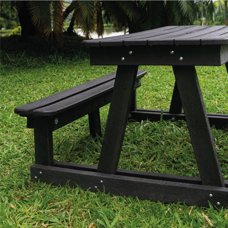Mesa de Picnic Eucalipto Negro 150x78cm Rectangular de Seis Puestos con Dos Sillas - MESAS DE EXTERIOR | Bylmo