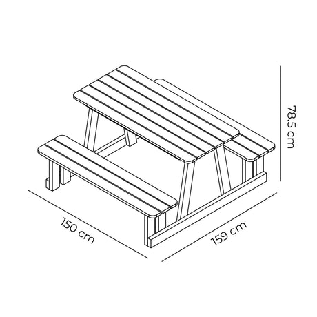 Mesa de Picnic Eucalipto Negro 150x78cm Rectangular de Seis Puestos con Dos Sillas - MESAS DE EXTERIOR | Bylmo