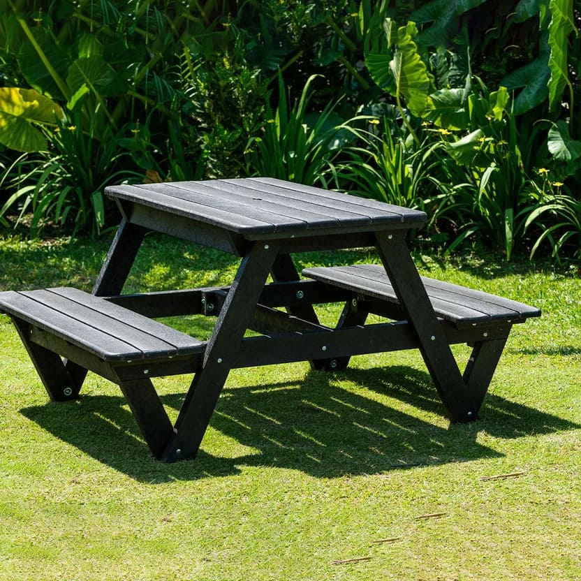 Mesa de Picnic Eucalipto Negro 150x75cm Rectangular de Seis Puestos con Dos Sillas - MESAS DE EXTERIOR | Bylmo