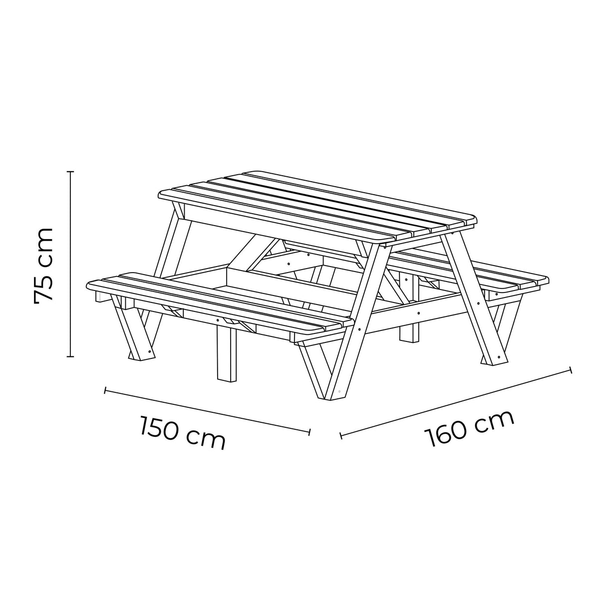 Mesa de Picnic Eucalipto Negro 150x75cm Rectangular de Seis Puestos con Dos Sillas - MESAS DE EXTERIOR | Bylmo