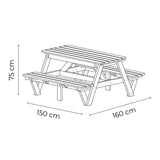 Mesa de Picnic Eucalipto Negro 150x75cm Rectangular de Seis Puestos con Dos Sillas - MESAS DE EXTERIOR | Bylmo