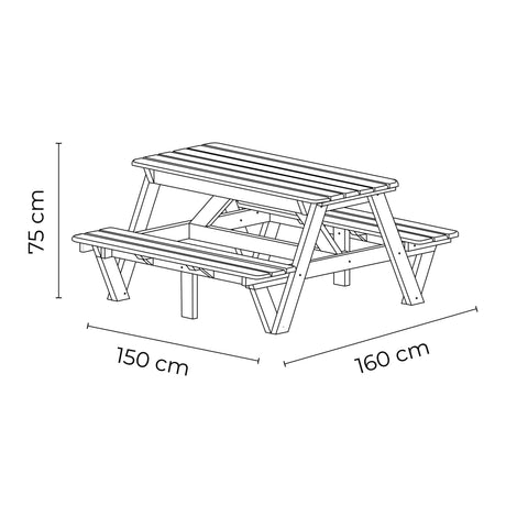 Mesa de Picnic Eucalipto Negro 150x75cm Rectangular de Seis Puestos con Dos Sillas - MESAS DE EXTERIOR | Bylmo