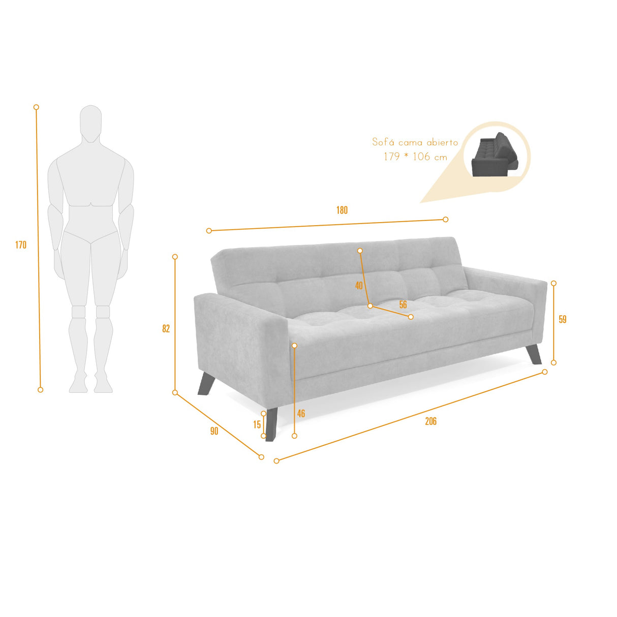 Sofá Cama Sahara Taupe 206x82cm De Tres Puestos Reclinable y con Apoya Brazos - SOFAS Y POLTRONAS | Bylmo