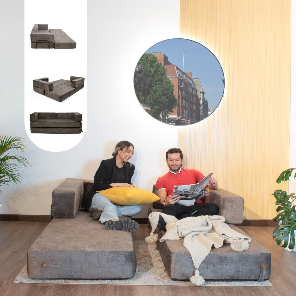 Sofá Cama Nablus Taupe 196x68cm De Tres Puestos y con Apoya Brazos - SOFAS Y POLTRONAS | Bylmo