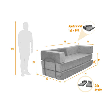 Sofá Cama Nablus Taupe 196x68cm De Tres Puestos y con Apoya Brazos - SOFAS Y POLTRONAS | Bylmo