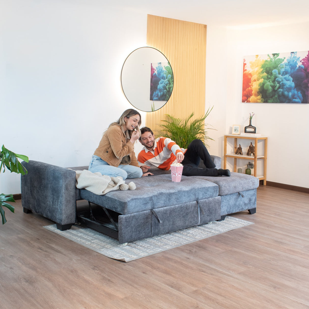 Sofá en L Atlas Gris 220x92cm De Tres Puestos Reclinable con Almacenamiento Izquierdo y con Apoya Brazos - SOFAS Y POLTRONAS | Bylmo