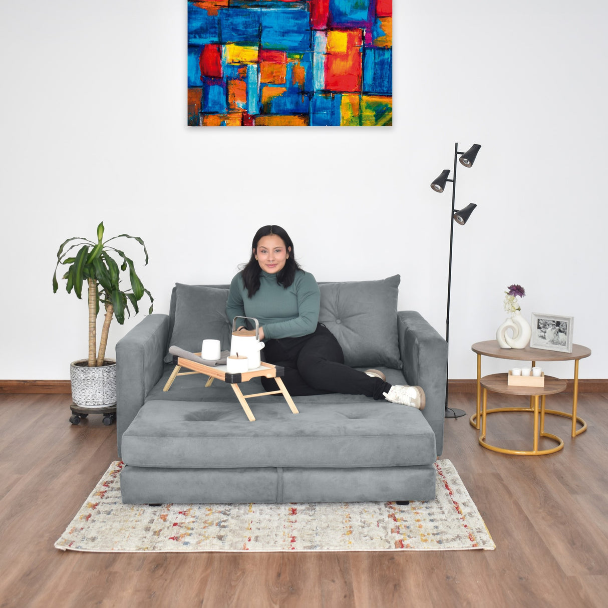 Sofá Cama Torino Gris 147x87cm De Dos Puestos Reclinable y con Apoya Brazos - SOFAS Y POLTRONAS | Bylmo