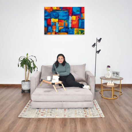 Sofá Cama Torino Taupe 147x87cm De Dos Puestos Reclinable y con Apoya Brazos - SOFAS Y POLTRONAS | Bylmo