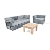 Sala Nablus Plata 196x68cm con Sofacama Poltrona y Mesa de Centro - SOFAS Y POLTRONAS | Bylmo