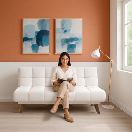 Sofá Cama Nubo Blanco y Matiz Caoba 178x82cm De Tres Puestos Reclinable y sin Apoya Brazos - SOFAS Y POLTRONAS | Bylmo