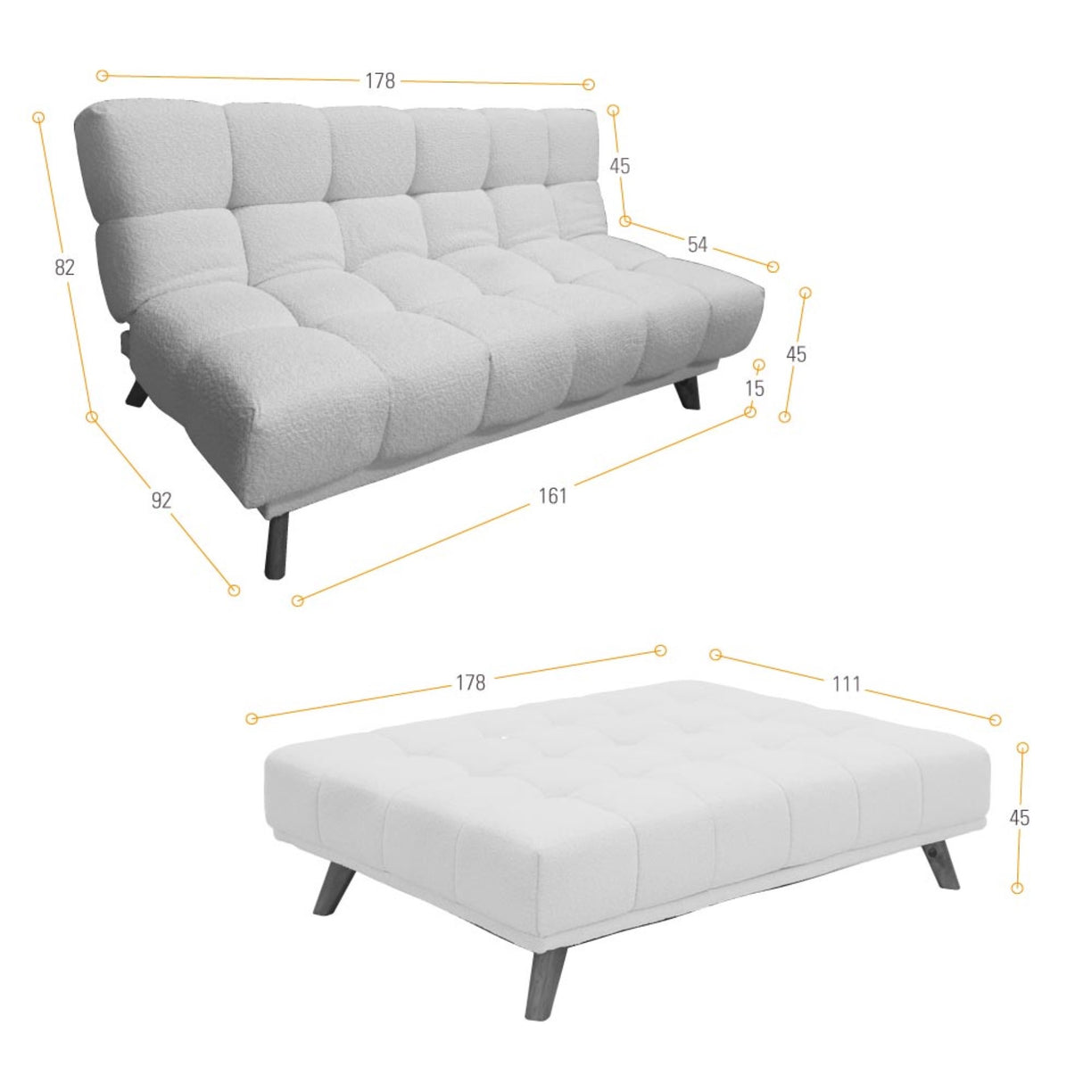 Sofá Cama Nubo Blanco y Matiz Caoba 178x82cm De Tres Puestos Reclinable y sin Apoya Brazos - SOFAS Y POLTRONAS | Bylmo