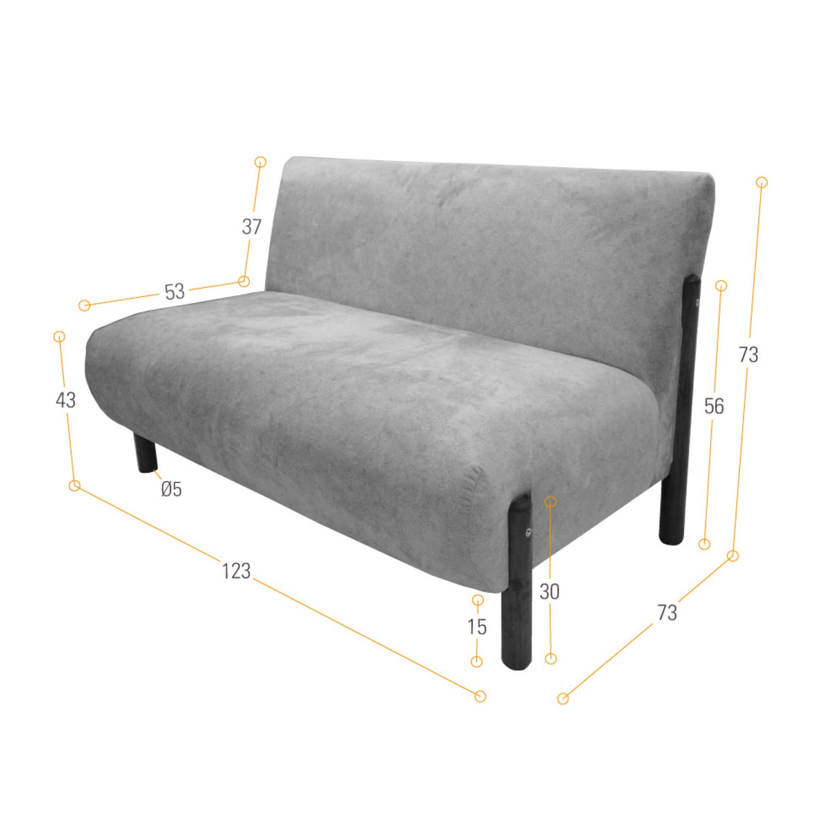 Sofá Dubi Plata 123x73cm De Dos Puestos y sin Apoya Brazos - SOFAS Y POLTRONAS | Bylmo