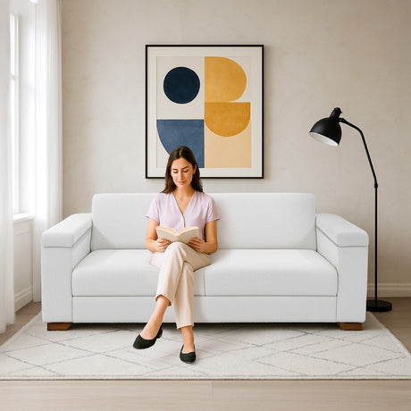 Sofá Montenegro Blanco 207x82cm De Tres Puestos y con Apoya Brazos - SOFAS Y POLTRONAS | Bylmo