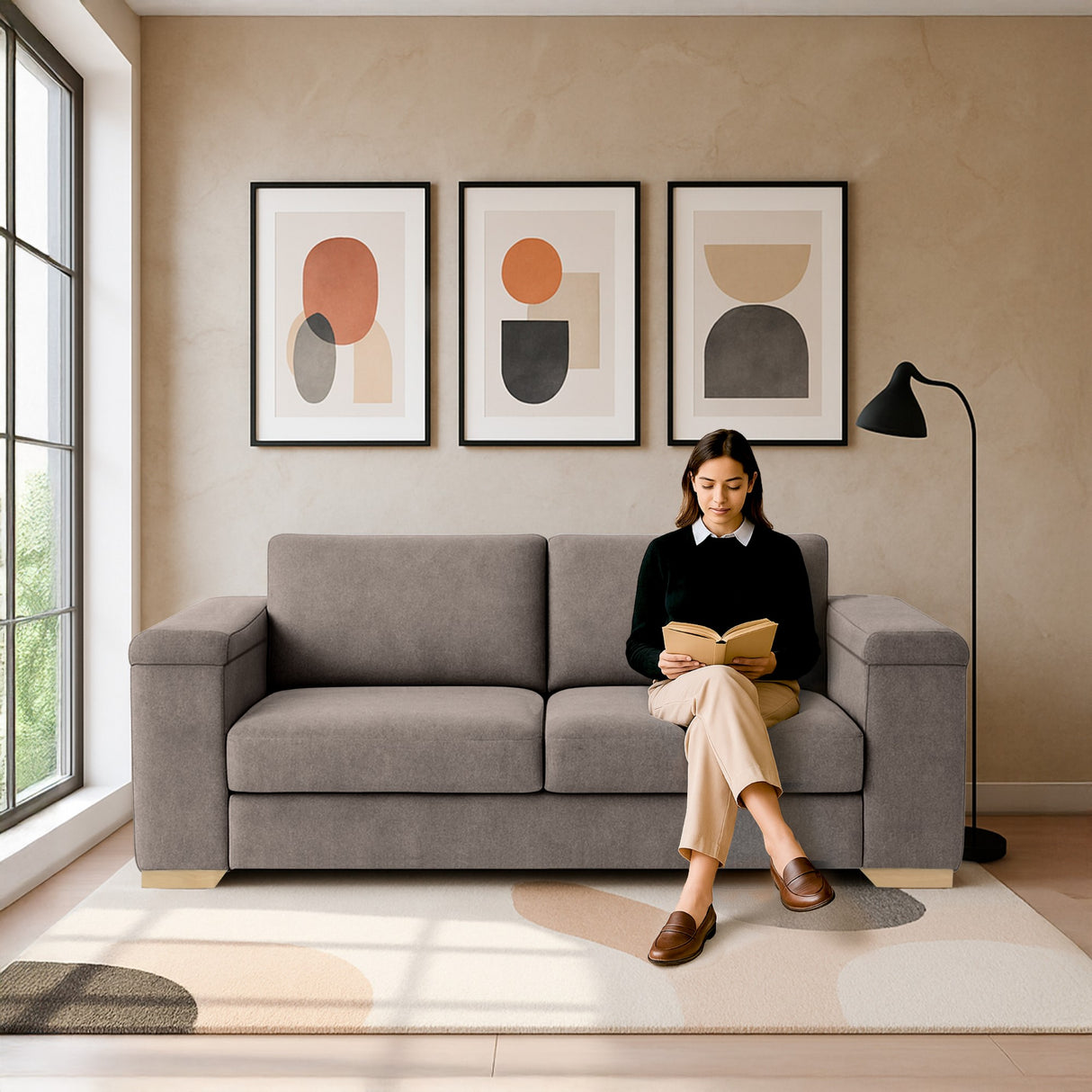 Sofá Montenegro Taupe 207x82cm De Tres Puestos y con Apoya Brazos - SOFAS Y POLTRONAS | Bylmo