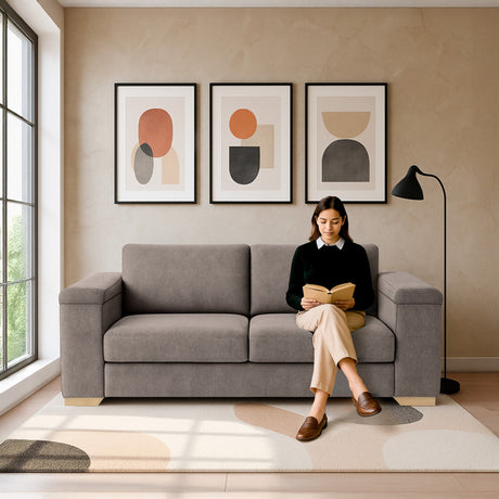 Sofá Montenegro Taupe 207x82cm De Tres Puestos y con Apoya Brazos - SOFAS Y POLTRONAS | Bylmo