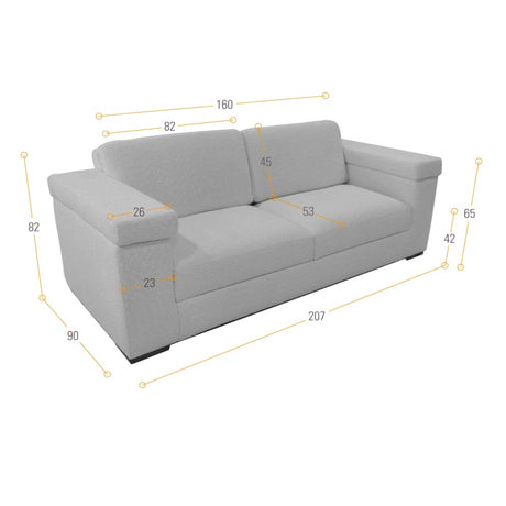 Sofá Montenegro Taupe 207x82cm De Tres Puestos y con Apoya Brazos - SOFAS Y POLTRONAS | Bylmo