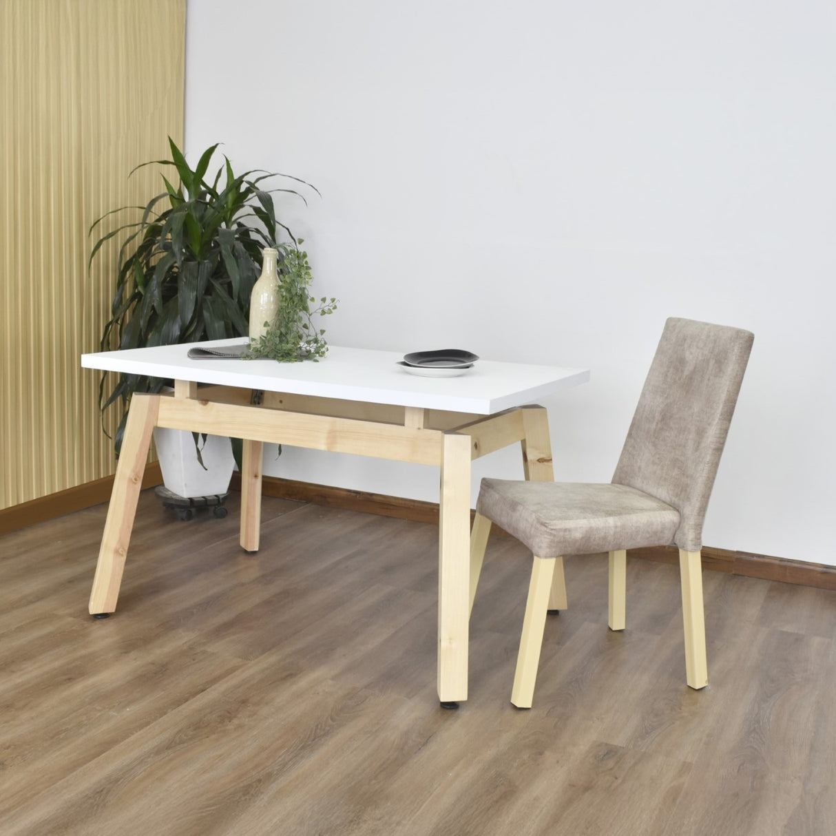 Mesa de Comedor Tyrone Blanco y Matiz Natural 120x76cm Cuadrado de Cuatro Puestos sin Sillas - COMEDORES | Bylmo