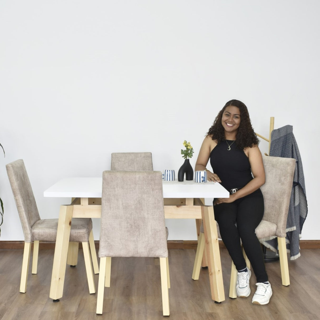 Mesa de Comedor Tyrone Blanco y Matiz Natural 120x76cm Cuadrado de Cuatro Puestos sin Sillas - COMEDORES | Bylmo