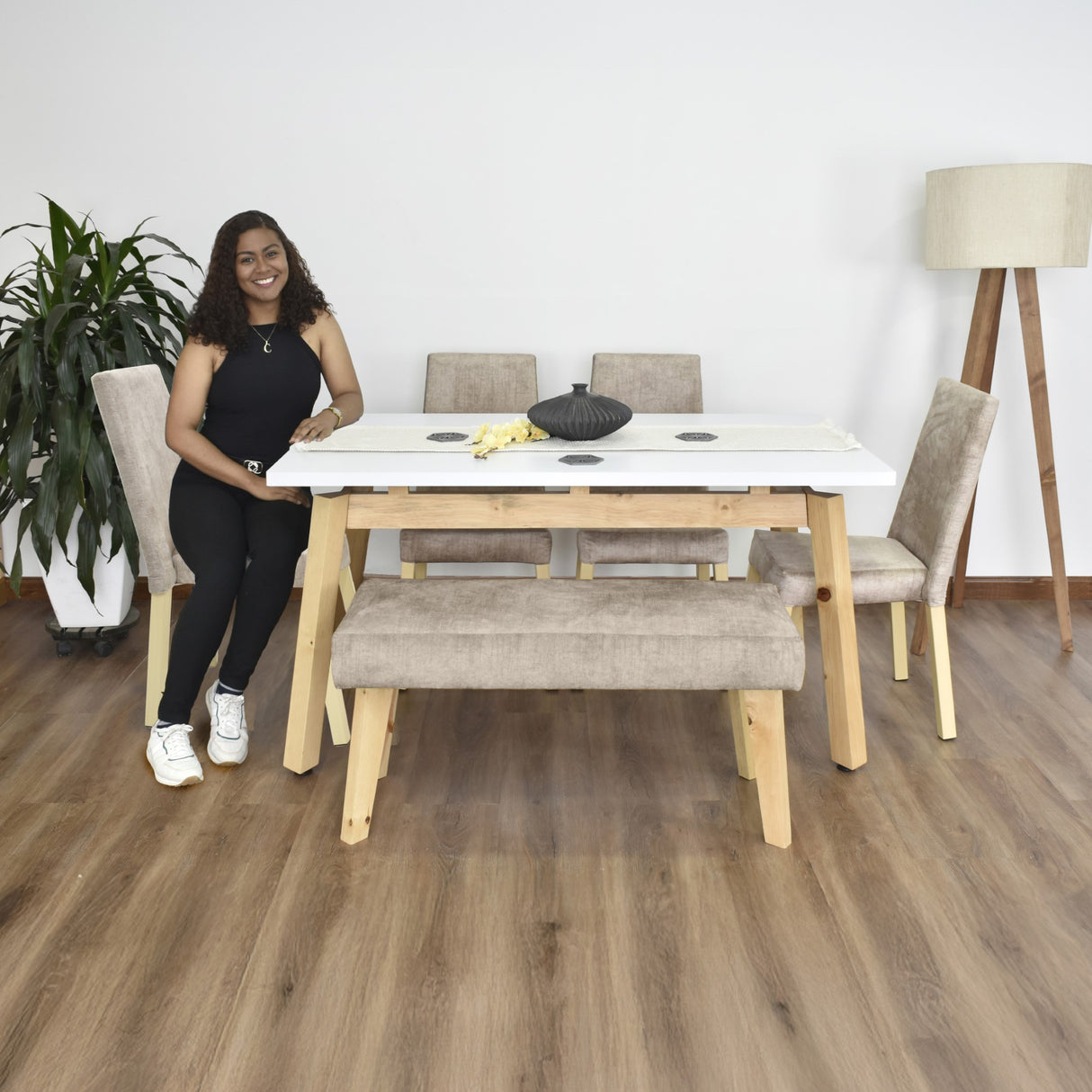 Mesa de Comedor Tyrone Blanco y Matiz Natural 150x76cm Cuadrado de Seis Puestos sin Sillas - COMEDORES | Bylmo