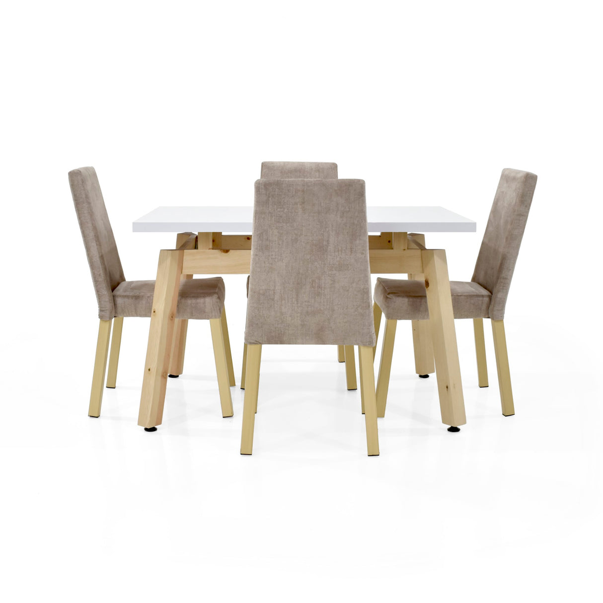 Set Comedor Tyrone Blanco Natural 120x76cm Cuadrado de Cuatro Puestos con Cuatro Sillas Viena Beige - COMEDORES | Bylmo