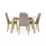 Set Comedor Tyrone Blanco Natural 120x76cm Cuadrado de Cuatro Puestos con Cuatro Sillas Viena Beige - COMEDORES | Bylmo