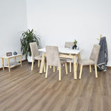 Set Comedor Tyrone Blanco Natural 120x76cm Cuadrado de Cuatro Puestos con Cuatro Sillas Viena Beige - COMEDORES | Bylmo