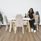 Set Comedor Tyrone Blanco Natural 120x76cm Cuadrado de Cuatro Puestos con Cuatro Sillas Viena Beige - COMEDORES | Bylmo