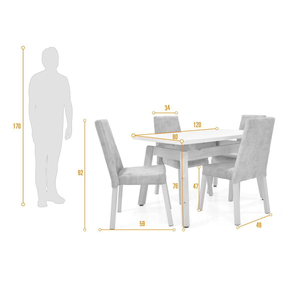 Set Comedor Tyrone Blanco Natural 120x76cm Cuadrado de Cuatro Puestos con Cuatro Sillas Viena Beige - COMEDORES | Bylmo