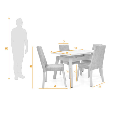 Set Comedor Tyrone Blanco Natural 120x76cm Cuadrado de Cuatro Puestos con Cuatro Sillas Viena Beige - COMEDORES | Bylmo