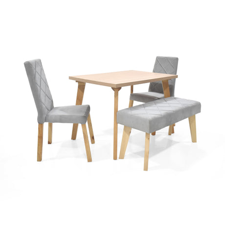 Set Comedor Lugo Matiz Oasis 110x76cm Cuadrado de Cuatro Puestos con Dos Sillas Liverpool y Un Butaco Plata - COMEDORES | Bylmo