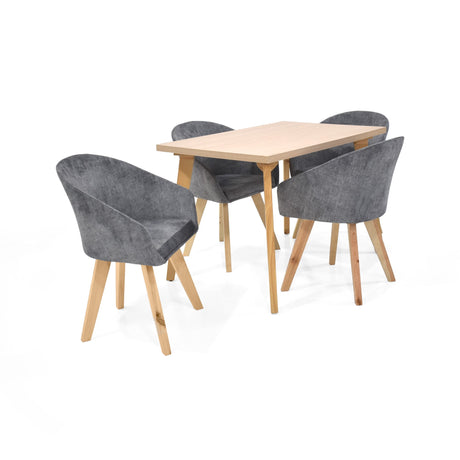 Set Comedor Lugo Matiz Oasis 110x76cm Cuadrado de Cuatro Puestos con Cuatro Sillas Noto Gris - COMEDORES | Bylmo