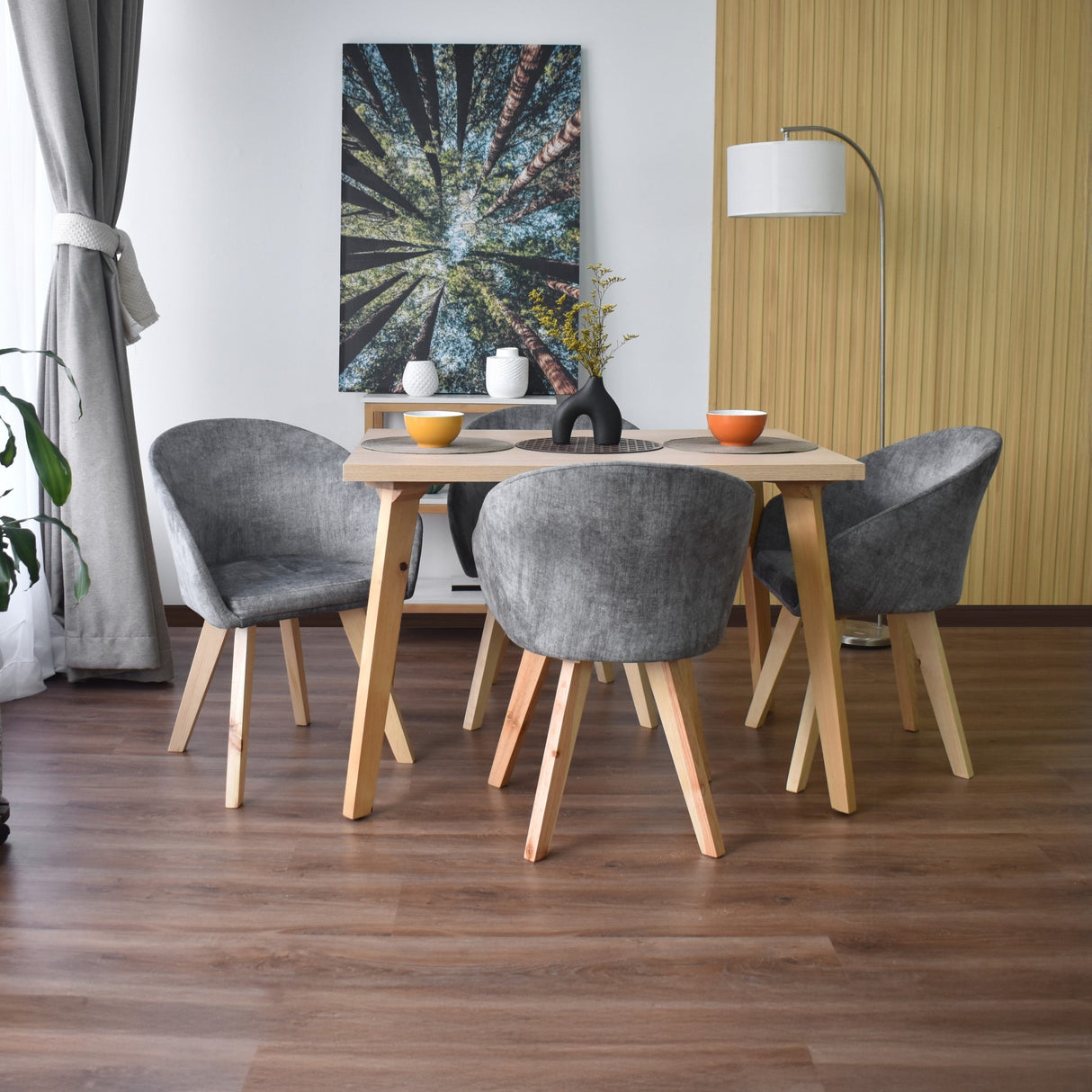 Set Comedor Lugo Matiz Oasis 110x76cm Cuadrado de Cuatro Puestos con Cuatro Sillas Noto Gris - COMEDORES | Bylmo