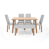 Set Comedor Lugo Matiz Oasis 138x76cm Cuadrado de Seis Puestos con Cuatro Sillas Liverpool y Un Butaco Plata - COMEDORES | Bylmo
