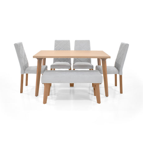 Set Comedor Lugo Matiz Oasis 138x76cm Cuadrado de Seis Puestos con Cuatro Sillas Liverpool y Un Butaco Plata - COMEDORES | Bylmo
