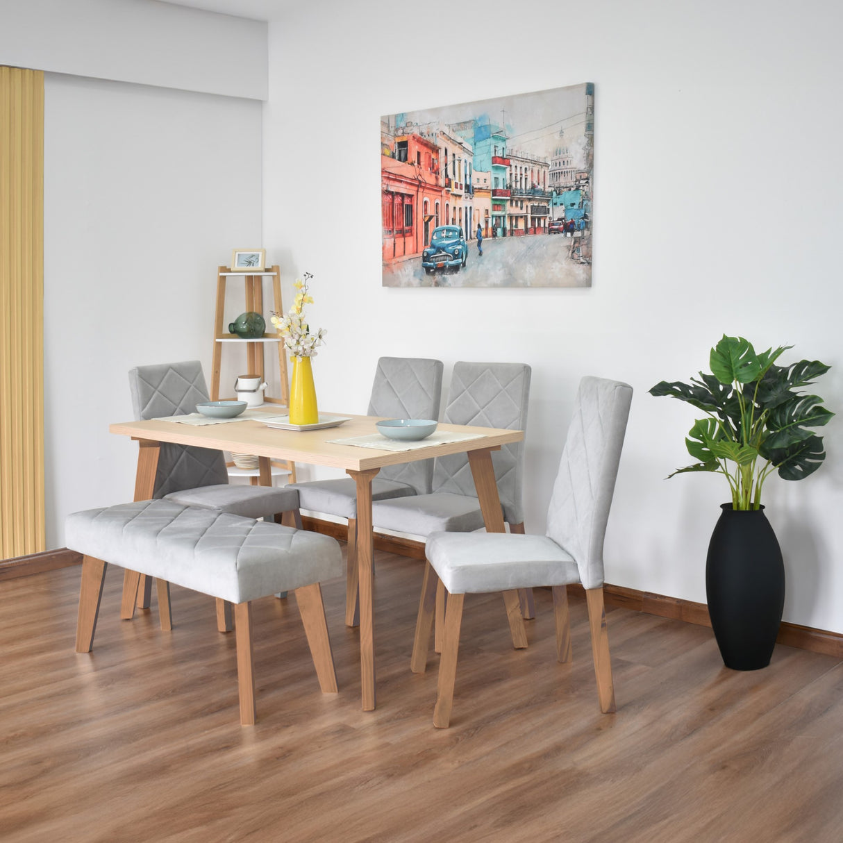 Set Comedor Lugo Matiz Oasis 138x76cm Cuadrado de Seis Puestos con Cuatro Sillas Liverpool y Un Butaco Plata - COMEDORES | Bylmo