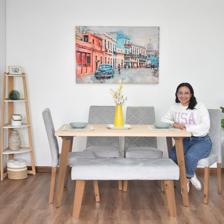 Set Comedor Lugo Matiz Oasis 138x76cm Cuadrado de Seis Puestos con Cuatro Sillas Liverpool y Un Butaco Plata - COMEDORES | Bylmo