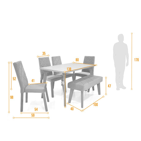 Set Comedor Lugo Matiz Oasis 138x76cm Cuadrado de Seis Puestos con Cuatro Sillas Liverpool y Un Butaco Plata - COMEDORES | Bylmo