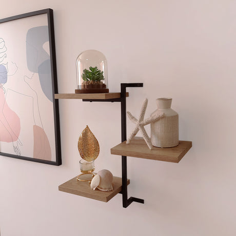 Repisa Abby Madera Natural y Negro 40x40cm con Tres Entrepaños - REPISAS | Bylmo