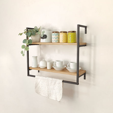 Repisa Biella Madera Natural y Negro 48x43cm con Dos Entrepaños - REPISAS | Bylmo