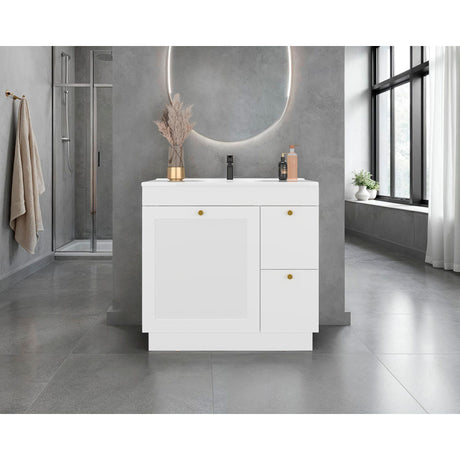 Mueble para Lavamanos Baluarte Blanco 91.7x86.3cm Individual con Lavamanos Empotrado y con Tres Puertas - MUEBLES PARA LAVAMANOS | Bylmo